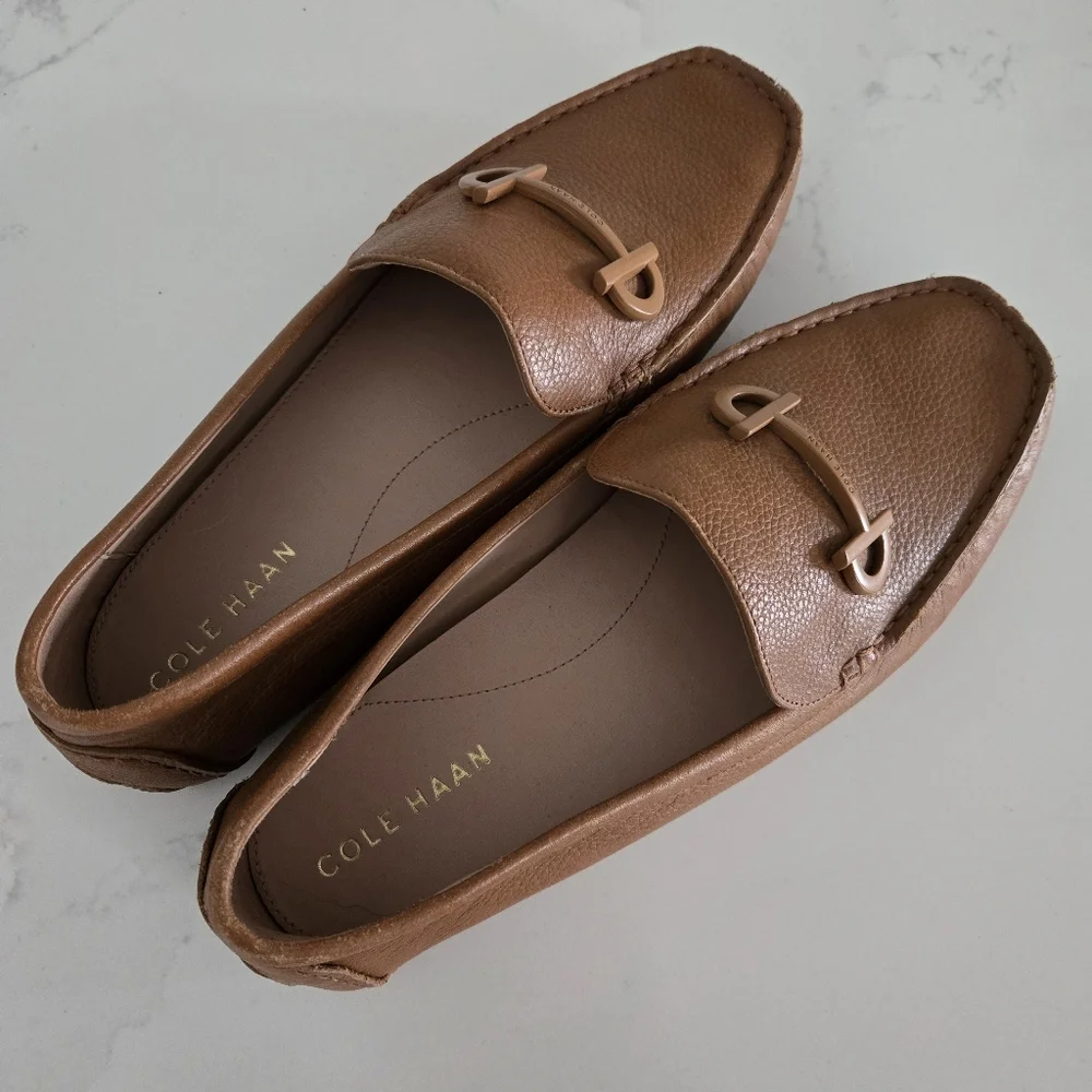 Cole Haan Tully Driver Women's Leather Flat Loafers Brown Tan Horsebit Size 8 - Picture 4 of 9
